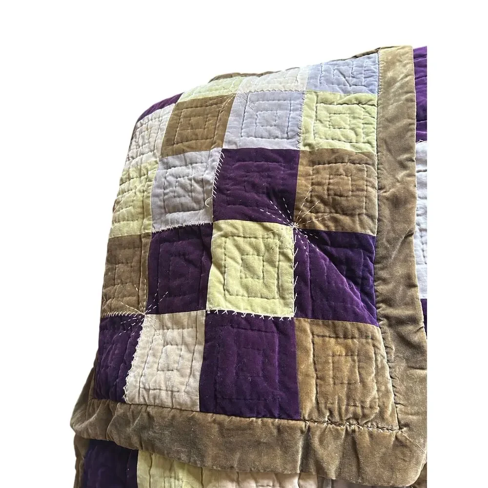 Vintage pottery barn velvet patchwork comforter sham set Cal King